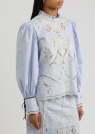 Lug Von Siga Keira Broderie Anglaise Cotton Poplin Blouse Blue