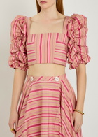 Thierry Colson Misia Striped Puff Sleeve Cotton top Pink