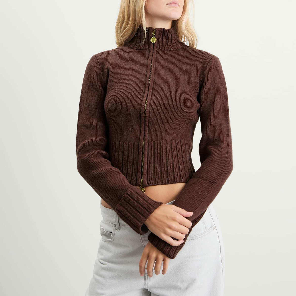 House Of Sunny Women's Chunky Rib Peggy Cardigan in Rosewood Brown