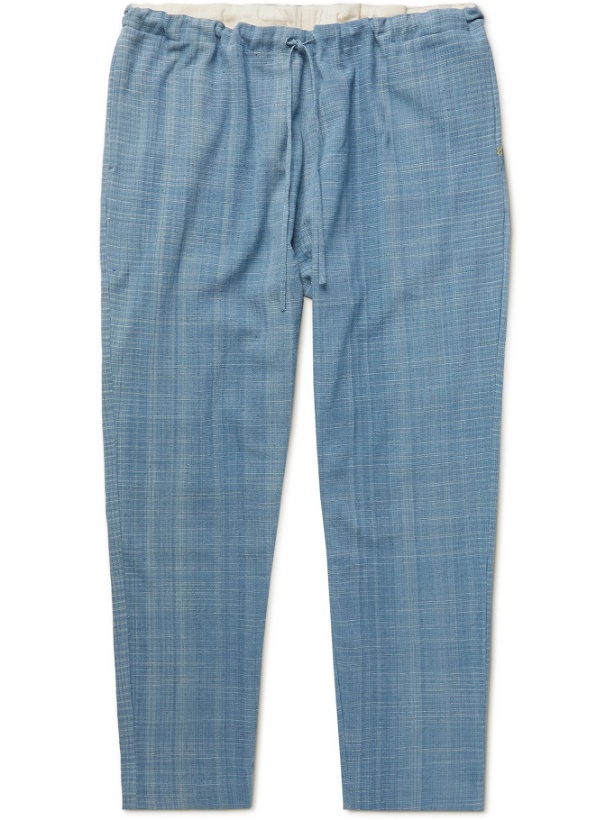 Photo: 11.11/ELEVEN ELEVEN - Tapered Striped Slub Cotton Drawstring Trousers - Blue - UK/US 34