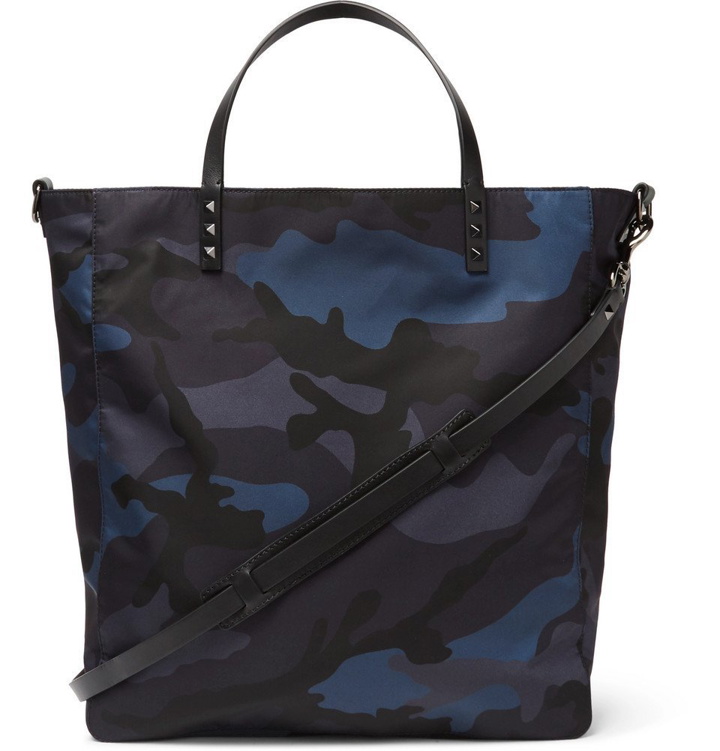 Photo: Valentino - Valentino Garavani Leather-Trimmed Camouflage-Print Shell Tote Bag - Men - Blue