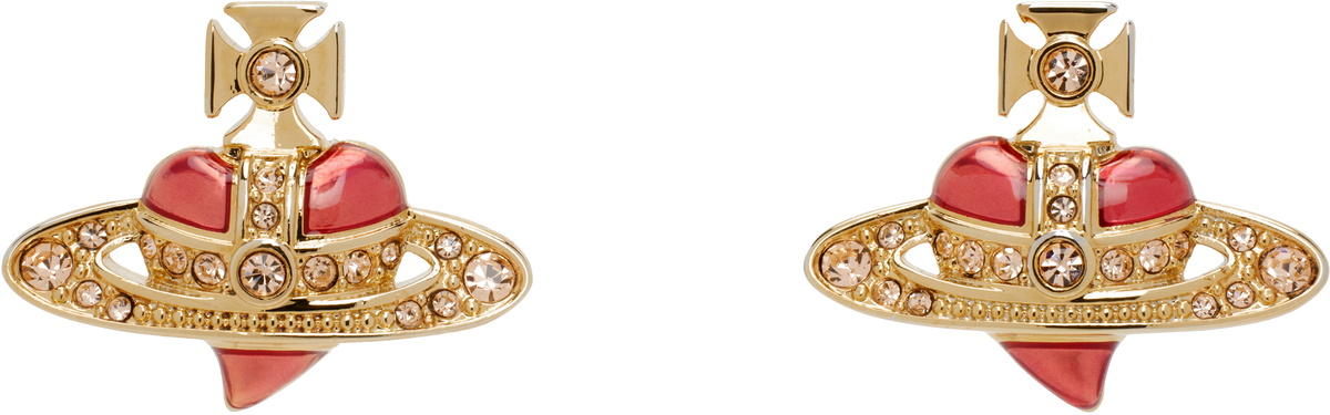 Vivienne Westwood Gold New Diamante Heart Earrings Vivienne