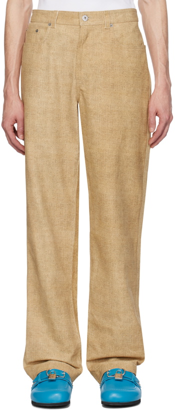 Photo: JW Anderson Beige Straight-Fit Leather Pants