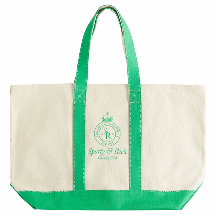 Photo: Sporty & Rich Men's Crown Logo Two Tone Tote Bag in Natural 