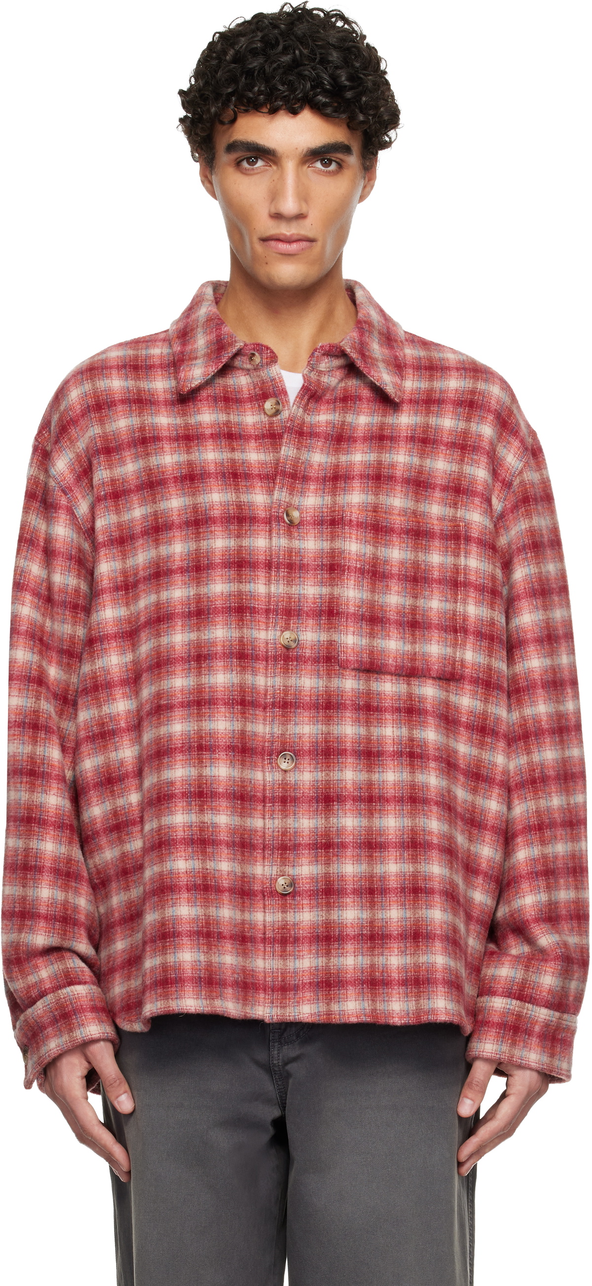 Solid Homme Red Flannel Overshirt