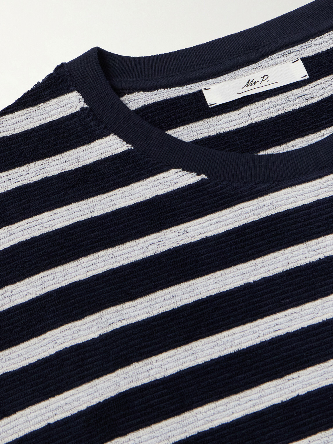 Mr P. - Striped Cotton Terry T-shirt - Blue