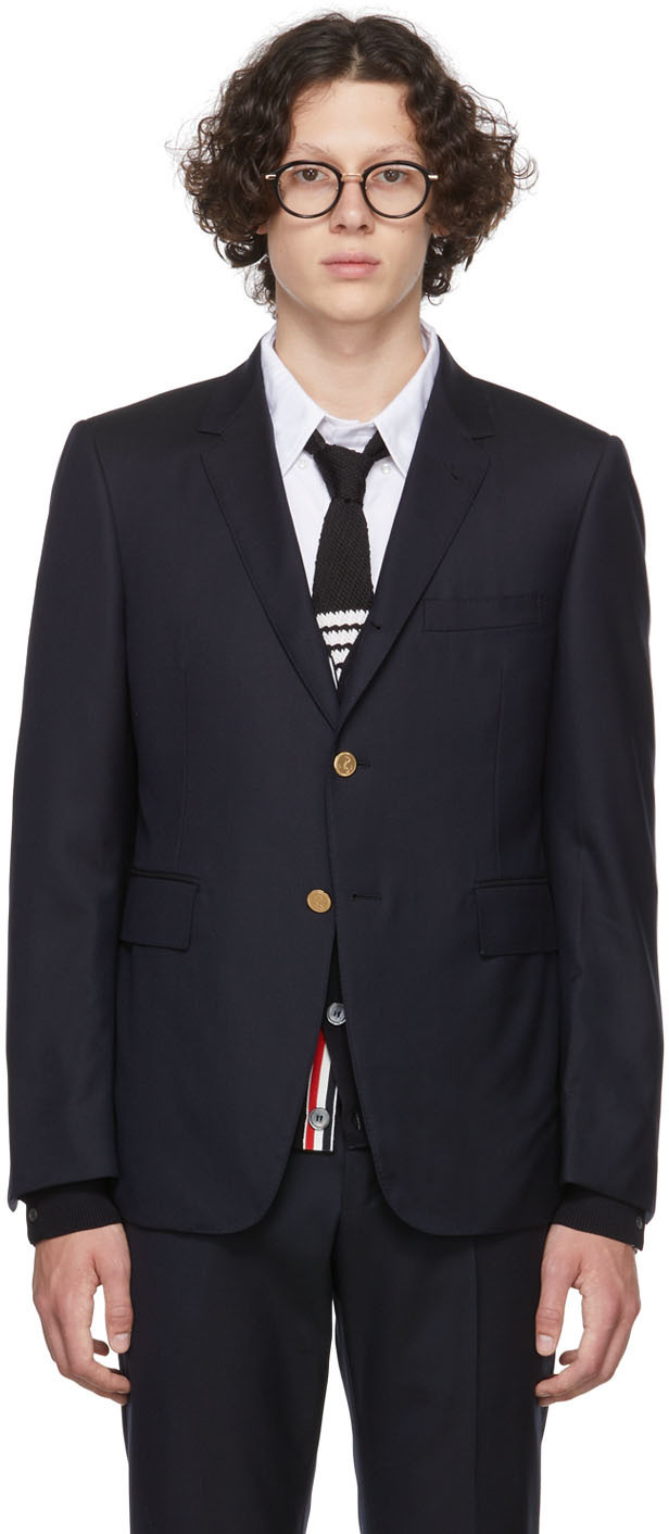 THOM BROWNE ネイビー テーラードジャケット Thom Browne Navy Wool Blazer Thom Browne
