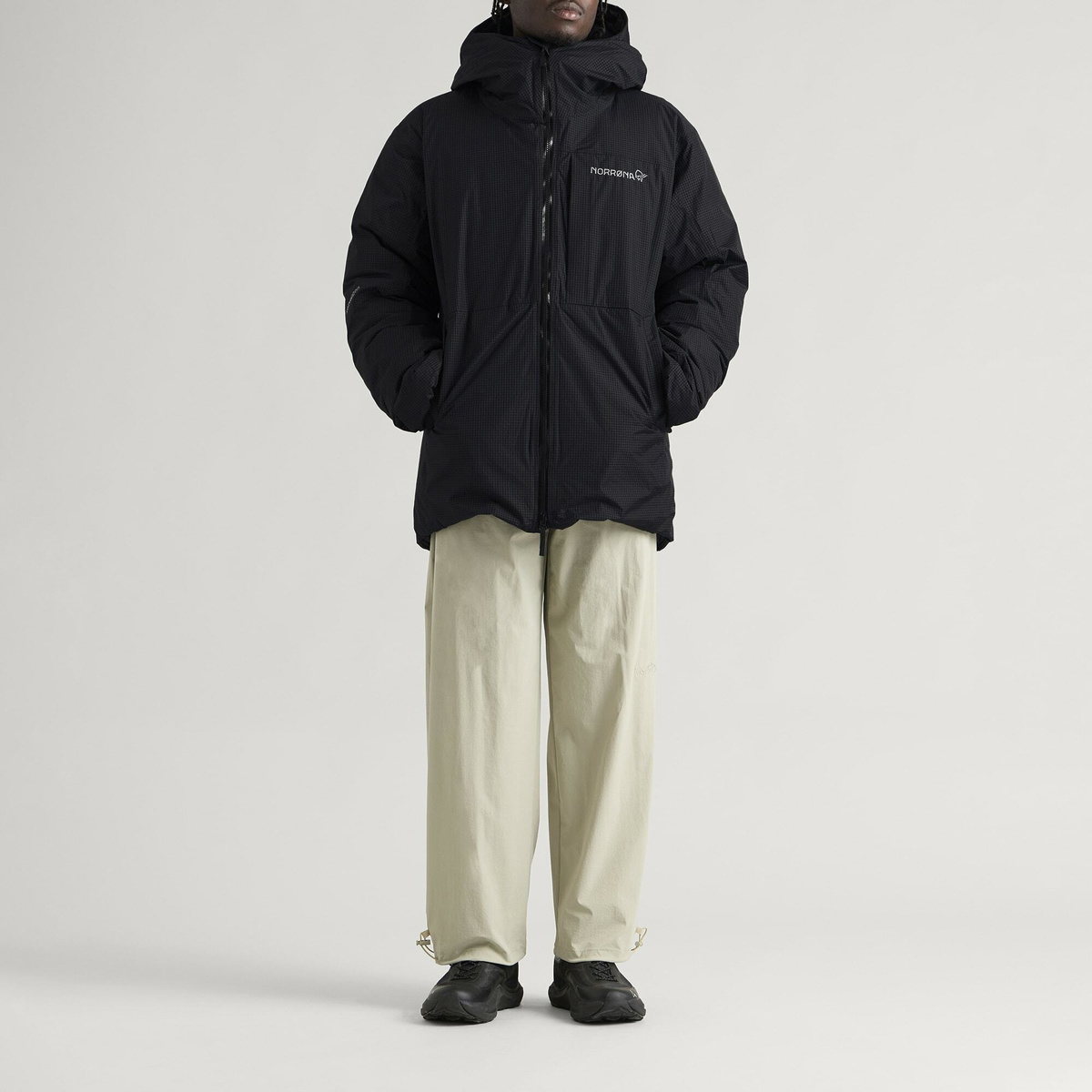 Norrona Men's Trollveggen Dri2 Down 800 Hooded Jacket in Caviar Black