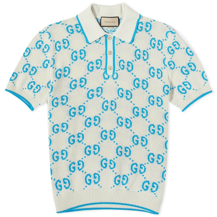 Photo: Gucci Men's Knitted GG Polo Shirt in Ivory