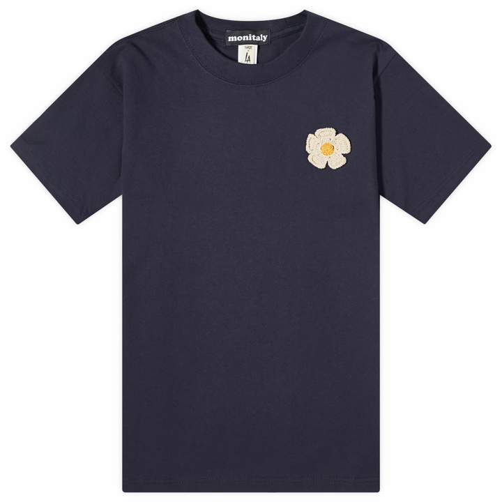 Photo: Monitaly Men's Crochet Flower T-Shirt in Navy
