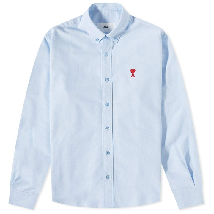 Photo: AMI Men's Heart Button Down Oxford Shirt in Sky Blue