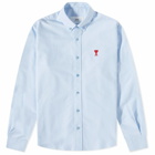 AMI Men's Heart Button Down Oxford Shirt in Sky Blue