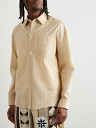 LOEWE - Paula's Ibiza Logo-Embroidered Crinkled Cotton-Blend Shirt - Neutrals