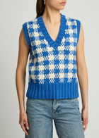 Ymc Heidi Checked Knitted Cotton Vest Blue And White