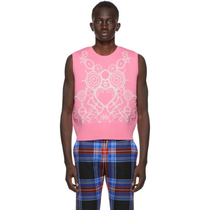 Photo: Charles Jeffrey Loverboy SSENSE Exclusive Pink and White Pict Vest