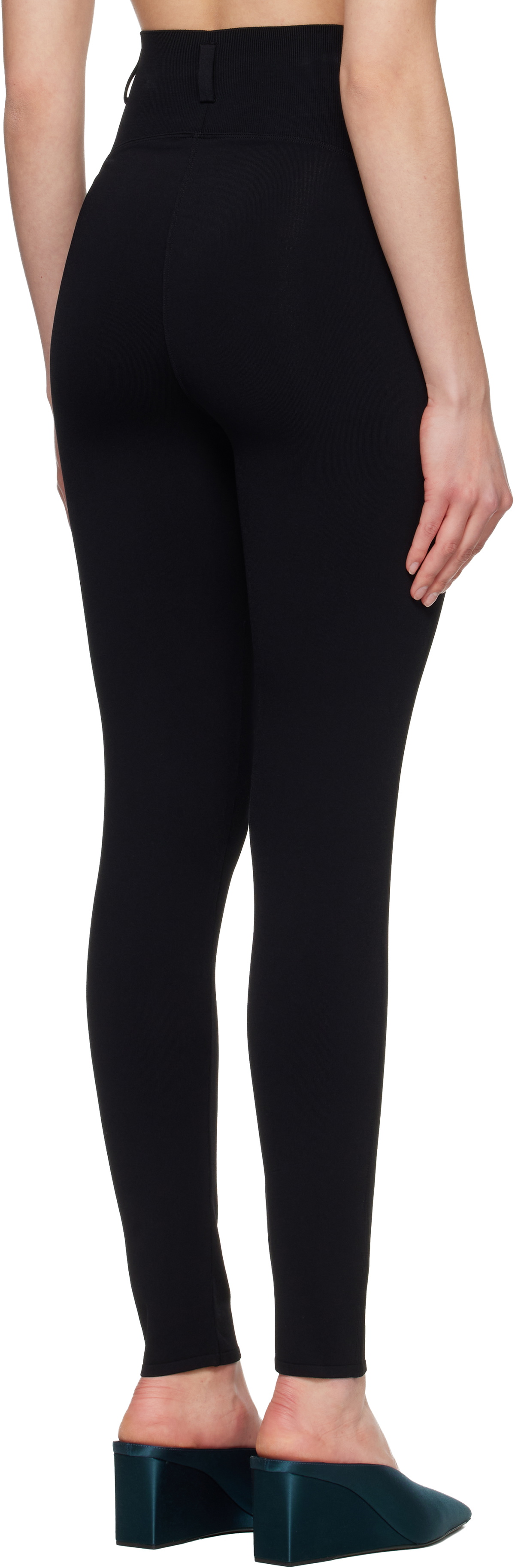 ALAÏA Black Rib Belt Loop Leggings