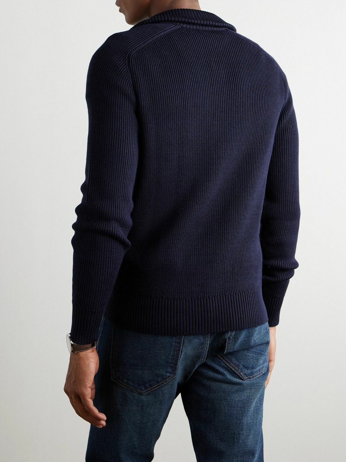 TOM FORD - Slim-Fit Ribbed Silk and Merino Wool-Blend Half-Zip