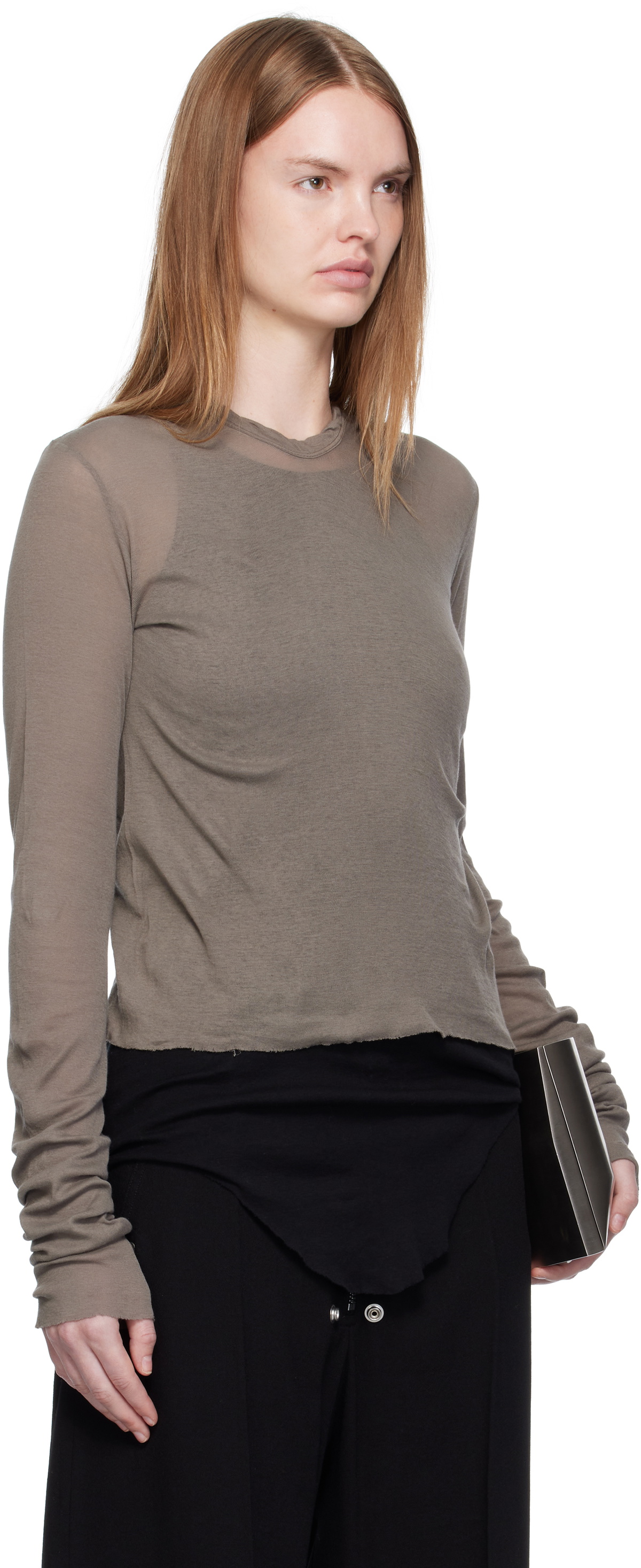 Rick Owens Gray Concordians Cropped Rib LS Hoodie