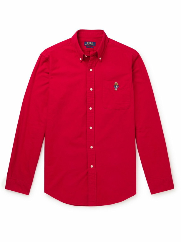 Photo: Polo Ralph Lauren - Slim-Fit Logo-Embroidered Brushed-Cotton Oxford Shirt - Red