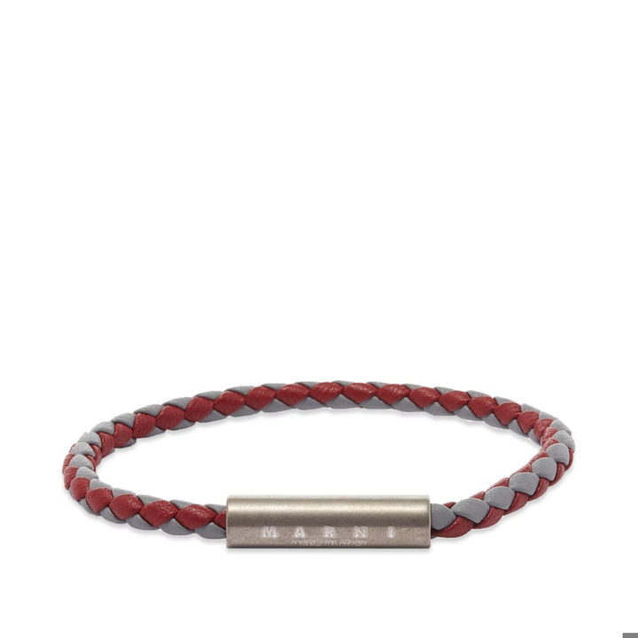 Photo: Marni Men's Leather Tab Bracelet in Red/Graphite