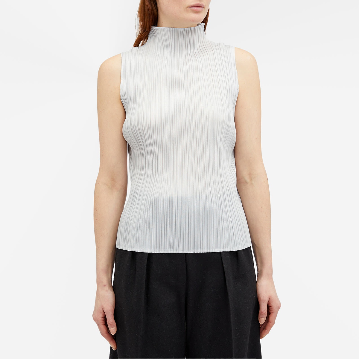 Pleats Please Issey Miyake Women's Basics Roll Neck Vest in Grey