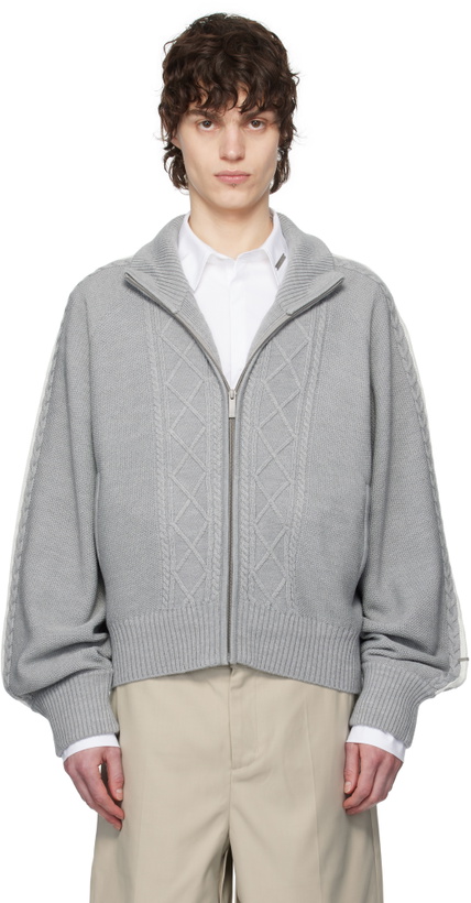 Photo: C2H4 Gray Fair Isle Knit Zip Jacket