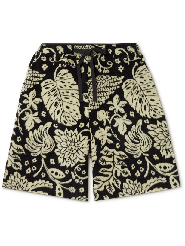 Photo: Jil Sander - Wide-Leg Printed Cotton-Blend Fleece Drawstring Shorts - Green