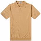 John Smedley Men's Noah Skipper Collar Polo Shirt in Light Camel