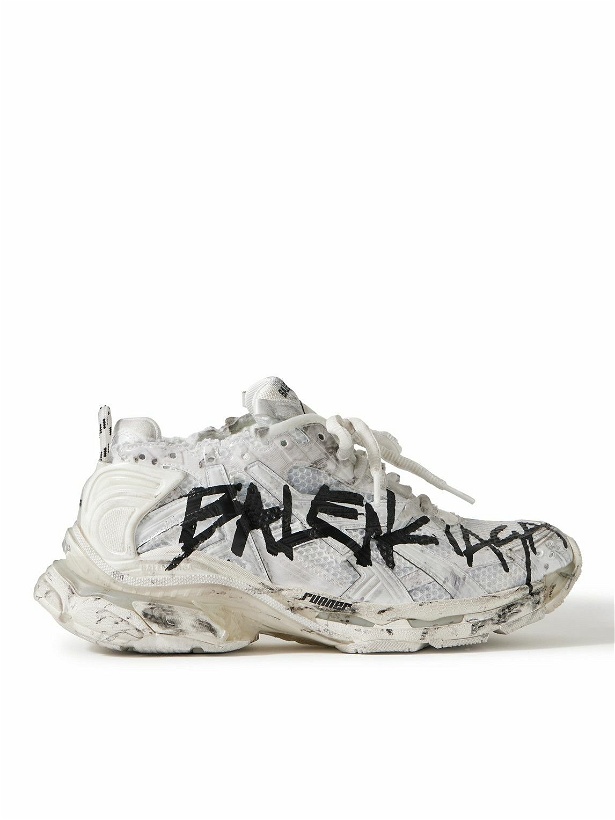 Photo: Balenciaga - Runner Logo-Print Distressed Nylon, Mesh and Rubber Sneakers - White