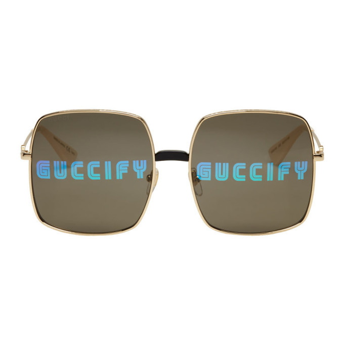 Photo: Gucci Gold Oversized Rectangular Sunglasses