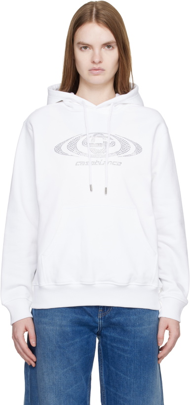 Photo: Casablanca Off-White Crystal Warped Logo Hoodie