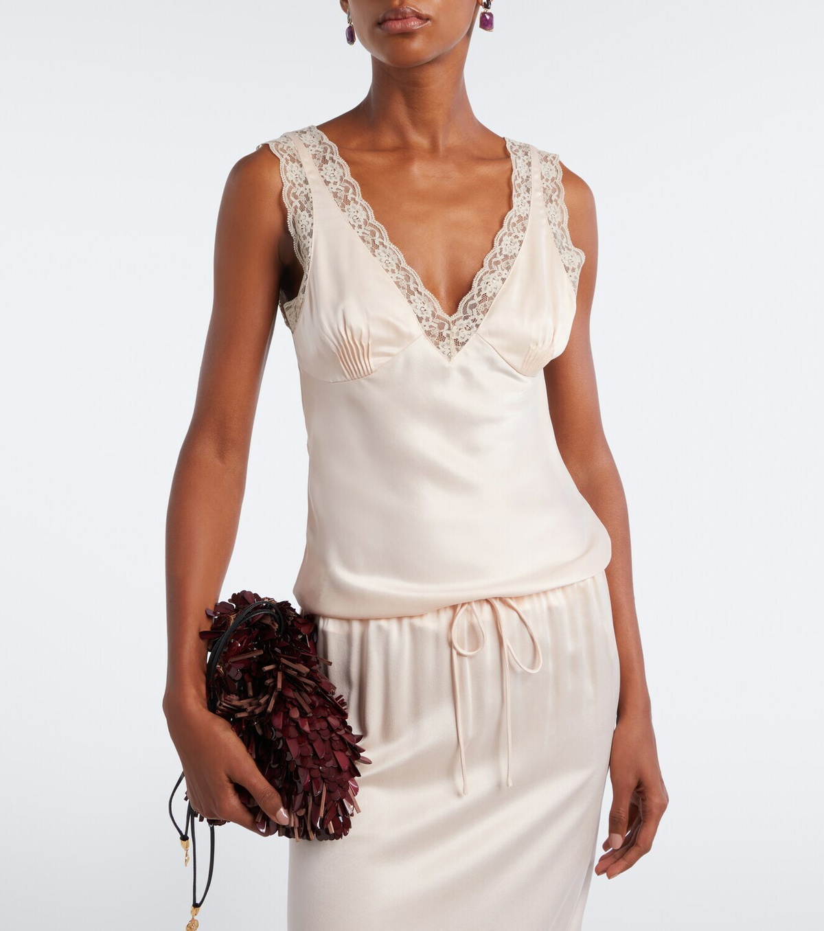 Posse Blake lace-trimmed silk satin top