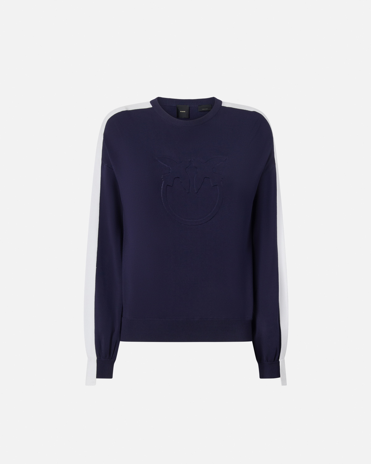 Pinko Crew Neck Sweatshirt With Wide Sleeves And Raised Logo Blue/White