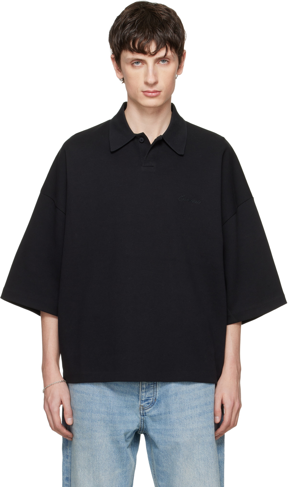 Fear of God ESSENTIALS Black Signature 90s Cropped Polo
