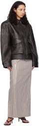 REMAIN Birger Christensen Brown V-Shaped Leather Jacket