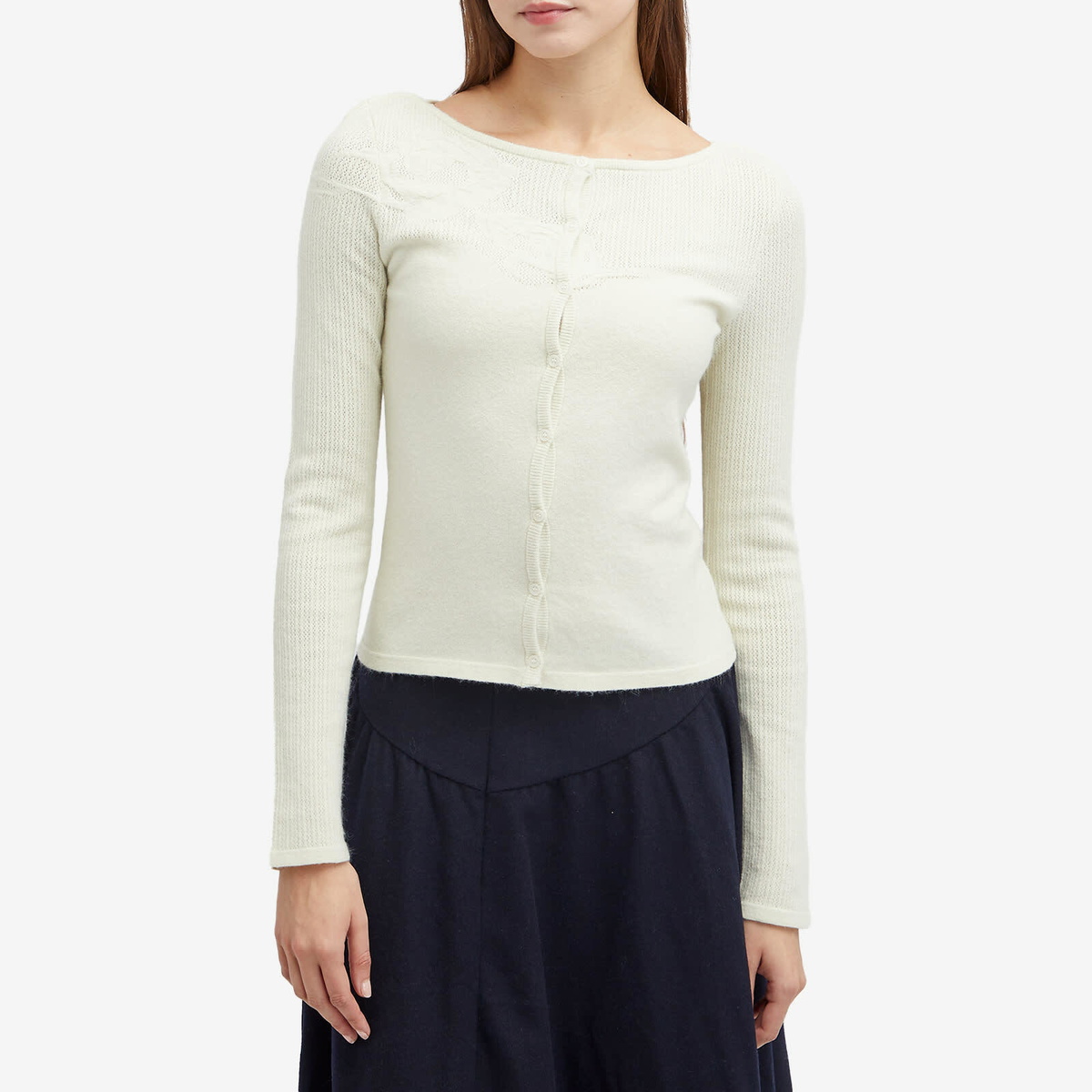 Peachy Den Women's Claudine Knit Cardigan in Pearl