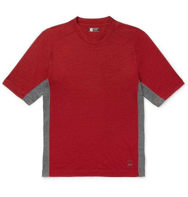Photo: Z Zegna - Mesh-Panelled TECHMERINO Wool T-Shirt - Men - Red
