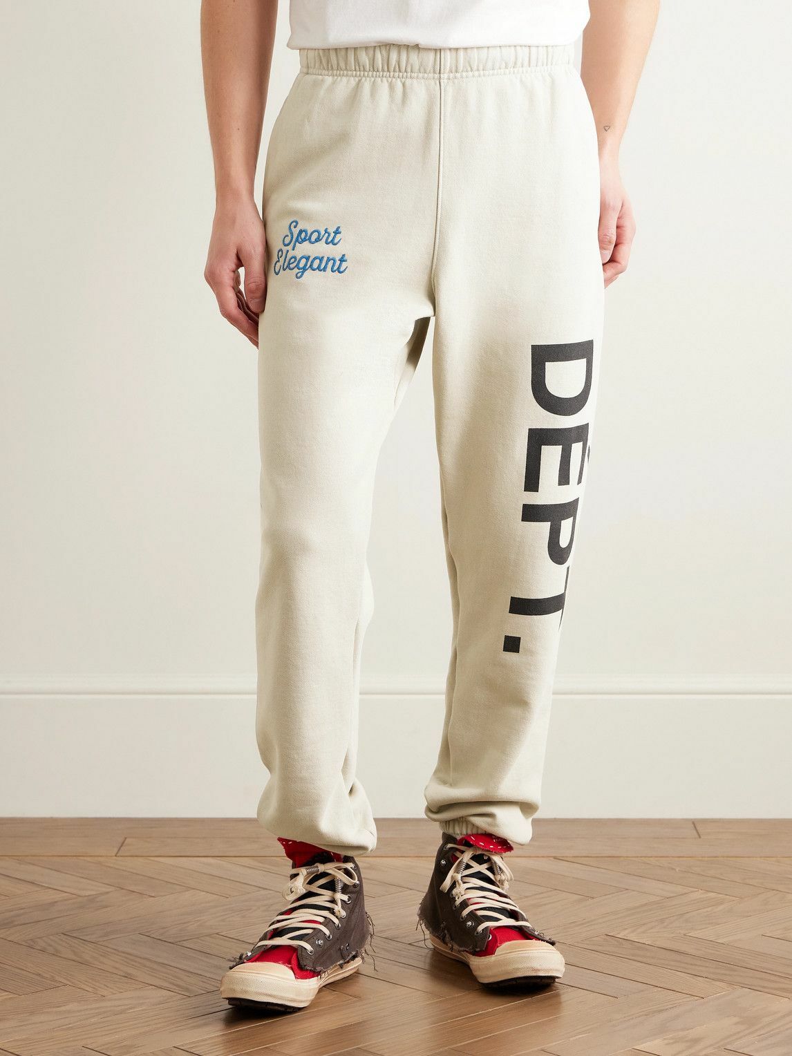 Gallery Dept. - Team Dept Tapered Embroidered Printed Cotton-Jersey Sweatpants - Neutrals