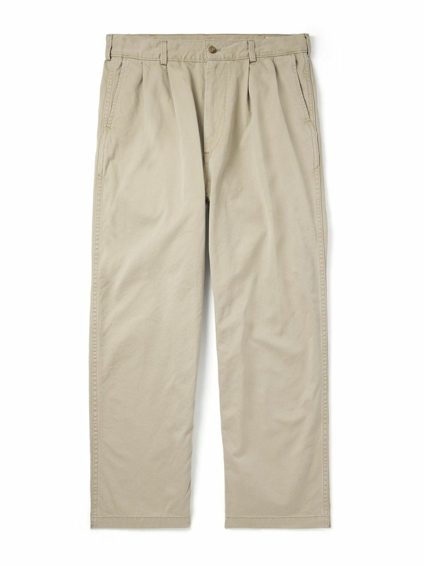 Photo: OrSlow - Two Tuck Straight-Leg Pleated Cotton-Twill Trousers - Neutrals