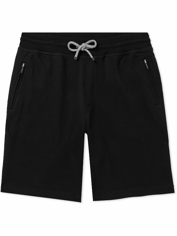 Photo: Brunello Cucinelli - Straight-Leg Cotton-Blend Jersey Drawstring Shorts - Black