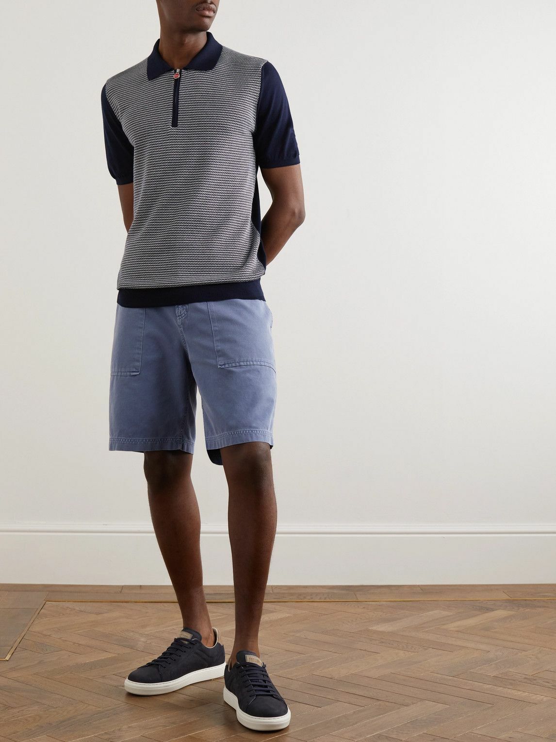 Vanton Premium Mesh Zip Polo Shirt - Navy Blue