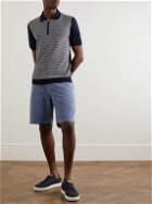 Kiton - Striped Cotton Half-Zip Polo Shirt - Blue