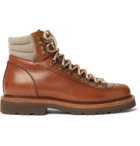 Brunello Cucinelli - Shearling-Trimmed Leather Hiking Boots - Brown