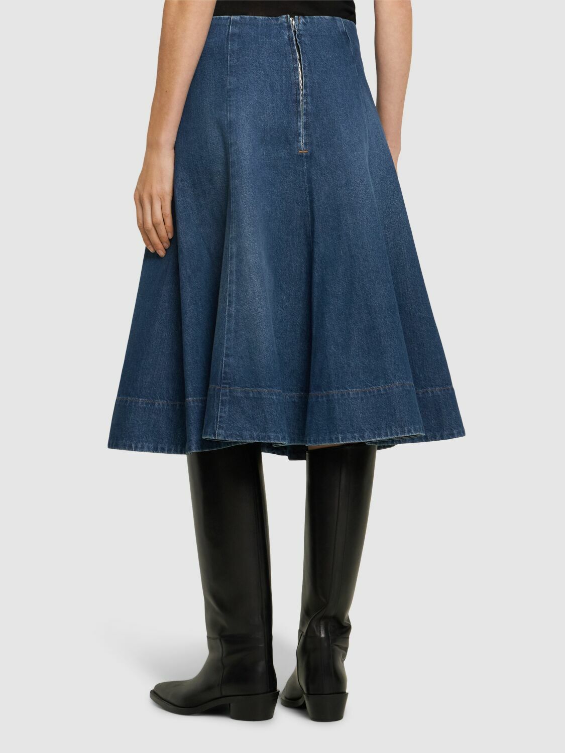 KHAITE - Lennox Cotton Denim Midi Skirt Khaite