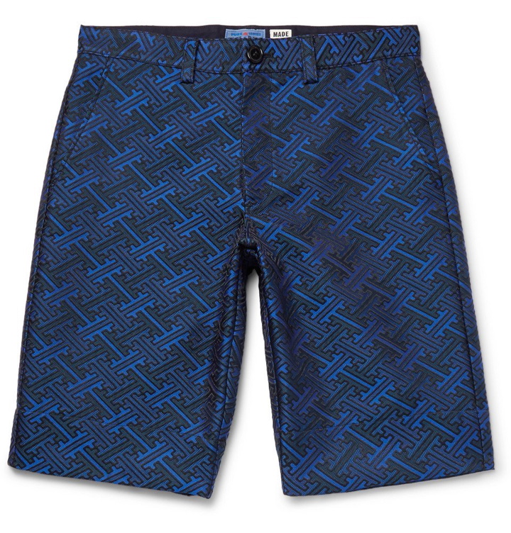 Photo: Blue Blue Japan - Slim-Fit Satin-Jacquard Shorts - Blue