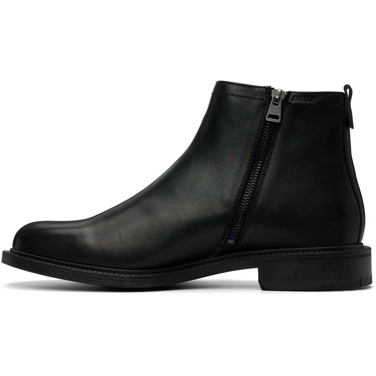 Hugo Black Leather Logo Trim Boots