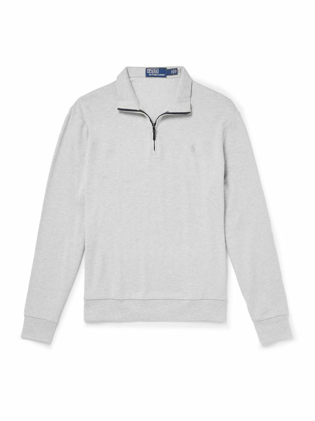 Photo: Polo Ralph Lauren - Logo-Embroidered Cotton-Jersey Half-Zip Sweatshirt - Gray