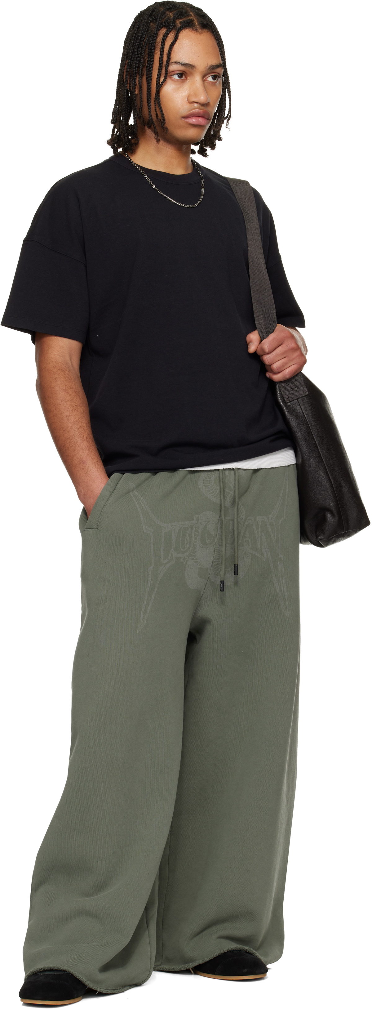 LU'U DAN Green Raw-Cut Bontan Sweatpants