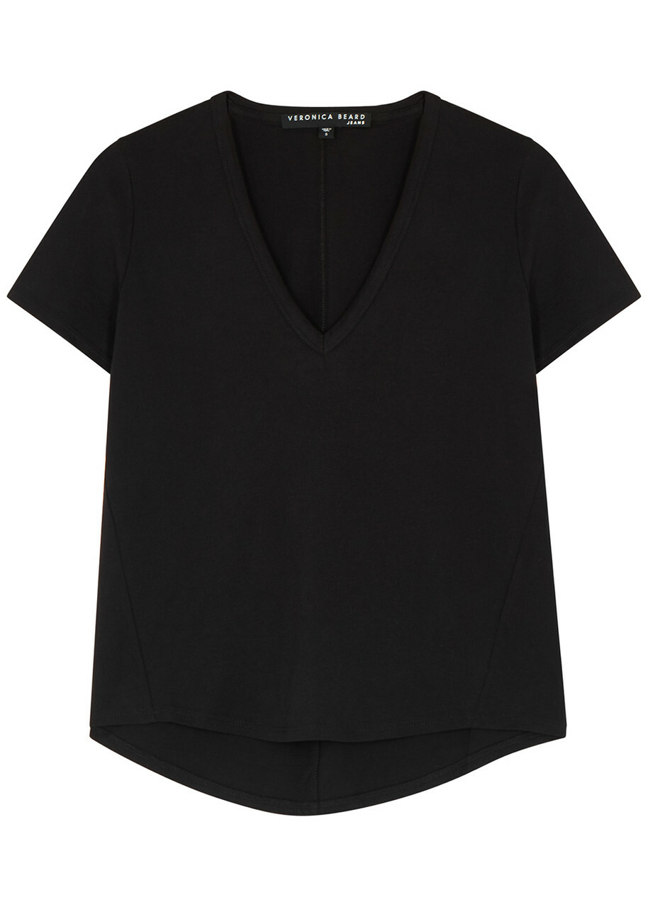 Veronica Beard Top Cindy SS Veck T-shirt Black