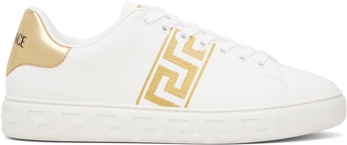 Versace White Greca Embroidered Nylon Faux-Leather Sneakers